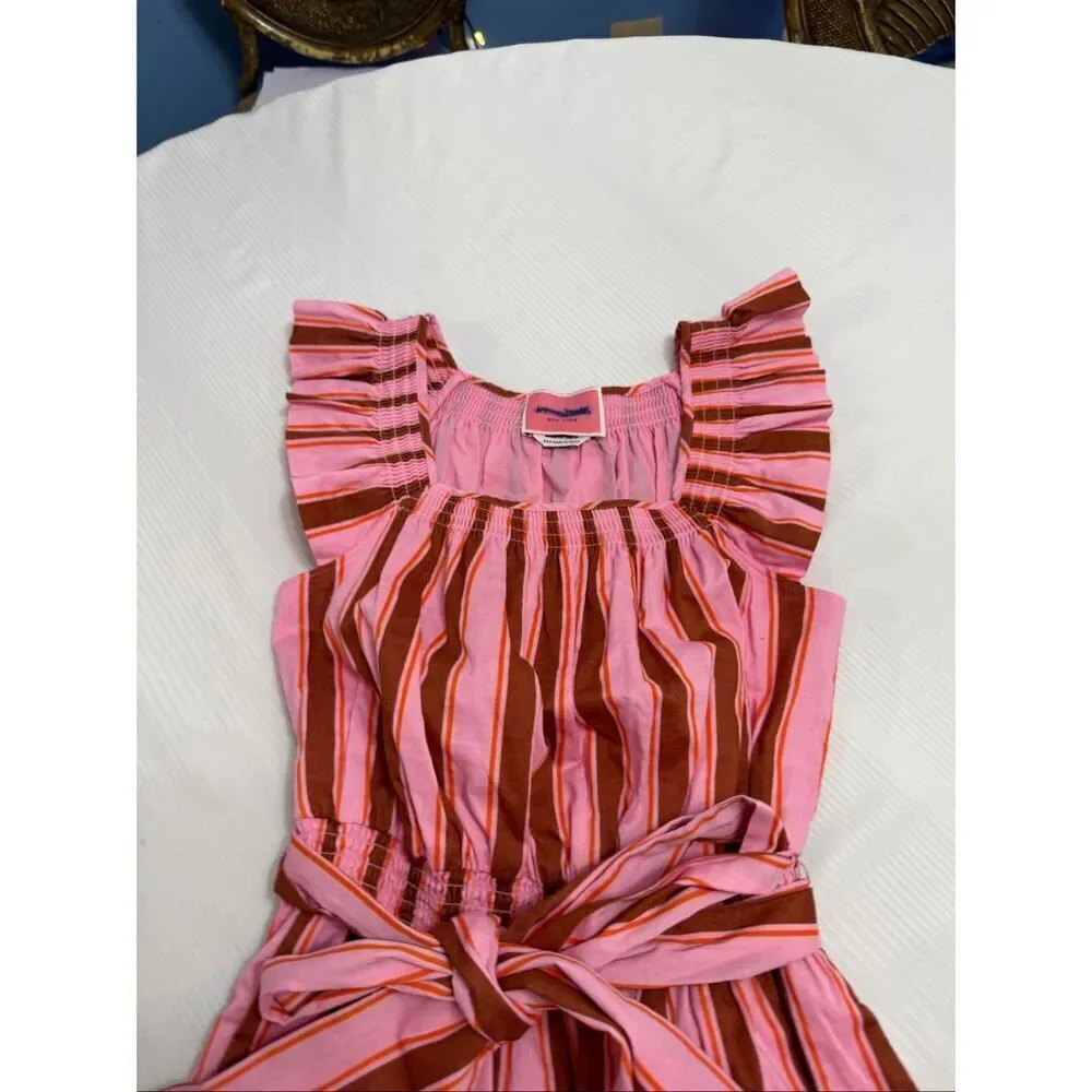 Kate Spade Calais Ruffle Dress Pink Stripe Flutter Belt Size XXS New